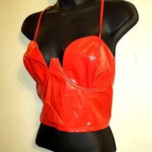 Red Faux Leather Corset Underwire bustier crop XL bra top fitted sexy